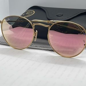 Ray-Ban Gold and Pink Round Sunglasses
